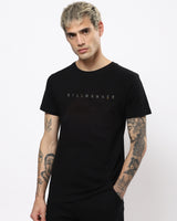 Men's Black Casual Regular Fit Printed Half Sleeves Tshirt
