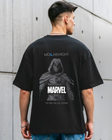 Men's Black Moon Knight Marvel Graphic Printed Oversized Tshirt