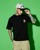 Men's Black Need Space Snoopy Graphic Printed Oversized FIt Tshirt
