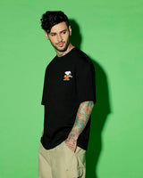 Men's Black Need Space Snoopy Graphic Printed Oversized FIt Tshirt