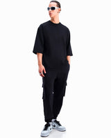 Men's Black Casual Solid Cargo