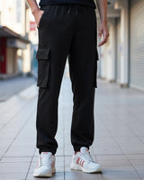 Men's Black Casual Solid Cargo