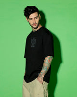 Men's Black Casual Oversized Fit Printed Half Sleeves Tshirt
