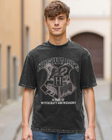 Men's Black Seeker Typography Oversized Acid Wash Tshirt
