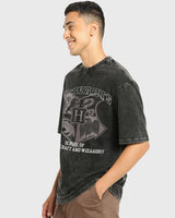Men's Black Seeker Typography Oversized Acid Wash Tshirt