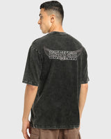 Men's Black Seeker Typography Oversized Acid Wash Tshirt