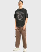 Men's Black Seeker Typography Oversized Acid Wash Tshirt
