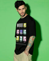 Men's Black Snoopy Mood Graphic Printed Oversized Tshirt