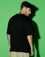 Men's Black Snoopy Mood Graphic Printed Oversized Tshirt