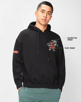 Men's Black Heavy Duty 1.0 Official SpongeBob Graphic Printed Oversized Full Sleeves Hoodie