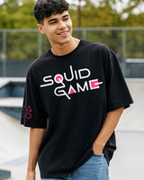 Men's Black Squid Game Graphic Printed Oversized Tshirt