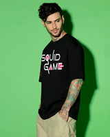 Men's Black Squid Game Graphic Printed Oversized Tshirt