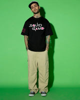 Men's Black Squid Game Graphic Printed Oversized Tshirt