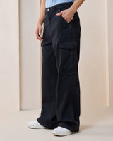 Men's Black Baggy Fit Cargo Mid-Rise Jeans