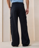 Men's Black Baggy Fit Cargo Mid-Rise Jeans