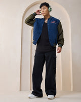 Men's Black Baggy Fit Cargo Mid-Rise Jeans