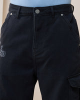 Men's Black Baggy Fit Cargo Mid-Rise Jeans