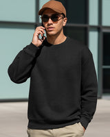 Men's Black Textured Oversized Full Sleeves Sweatshirt