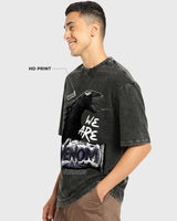 Men's Black Venom Graphic Printed Oversized FIt Acid Wash Tshirt