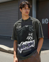 Men's Black Venom Graphic Printed Oversized FIt Acid Wash Tshirt