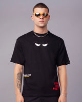 Men's Black Villan-Con Typography Oversized Tshirt