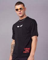 Men's Black Villan-Con Typography Oversized Tshirt