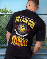 Men's Black Villan-Con Typography Oversized Tshirt