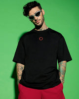 Men's Black Casual Oversized Fit Printed Half Sleeves Tshirt