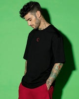 Men's Black Casual Oversized Fit Printed Half Sleeves Tshirt