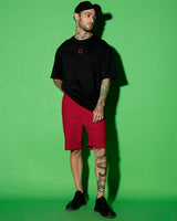 Men's Black Casual Oversized Fit Printed Half Sleeves Tshirt