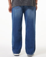 Men's Blue Washed Baggy Fit Ditsressed Mid-Rise Jeans