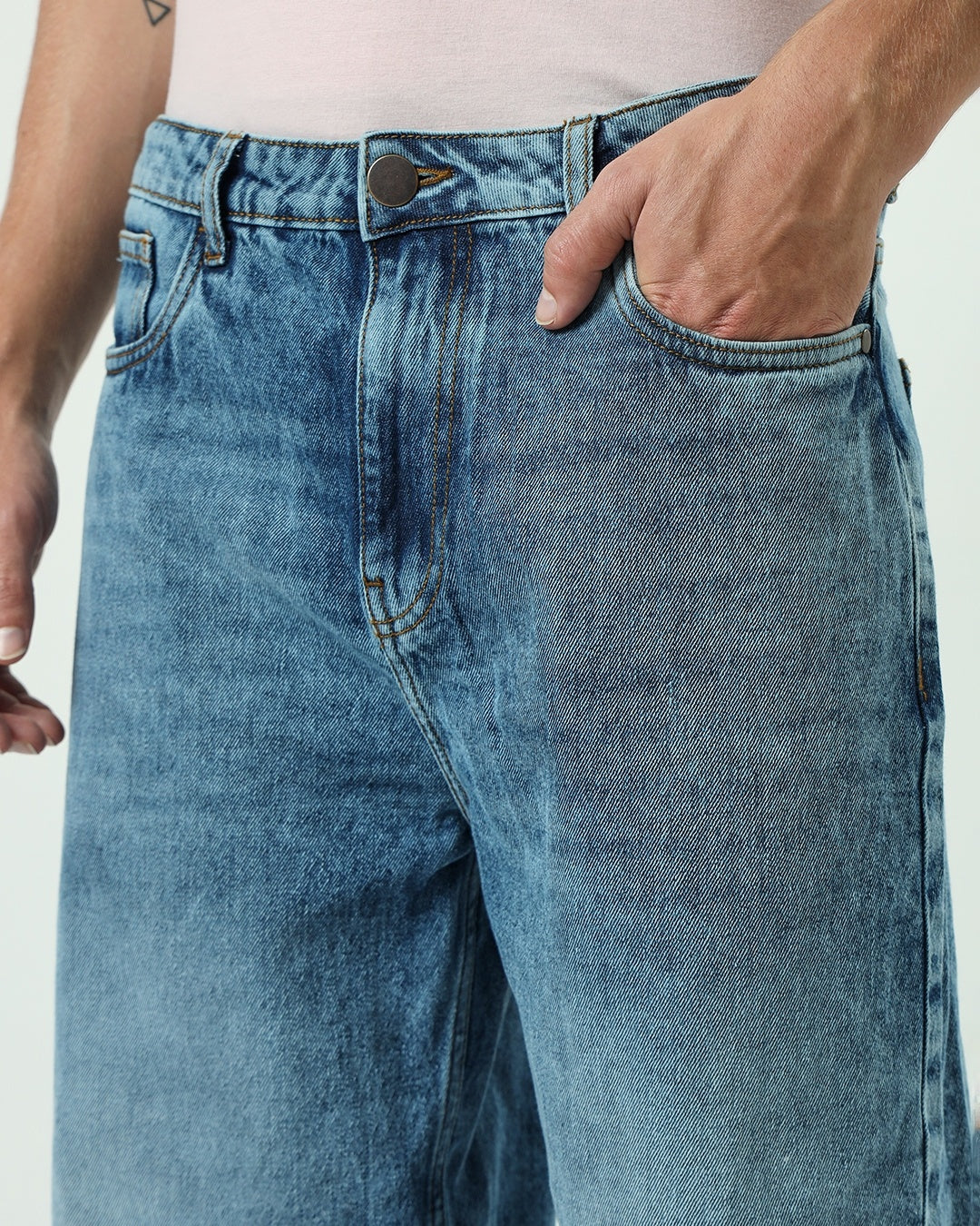 Men's Blue Super Baggy Fit Mid-Rise Jeans