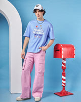 Men's Blue Hang in Around Graphic Printed Oversized Tshirt
