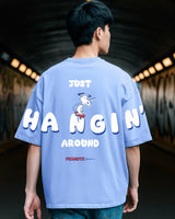 Men's Blue Hang in Around Graphic Printed Oversized Tshirt