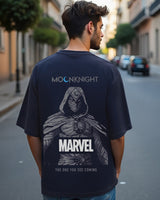 Men's Blue Marvel Moon Knight Graphic Printed Oversized Tshirt