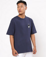 Men's Blue Casual Oversized Fit Printed Half Sleeves Tshirt