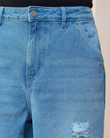 Men's Blue Baggy Fit Distressed Mid-Rise Cargo Jeans