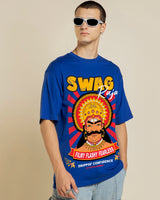 Men's Blue Swag Raja Graphic Printed Oversized Tshirt
