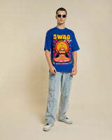 Men's Blue Swag Raja Graphic Printed Oversized Tshirt