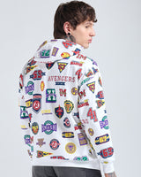 Men's Bright White Heavy Duty 1.0 Official Marvel All Over Printed Oversized Full Sleeves Hoodie