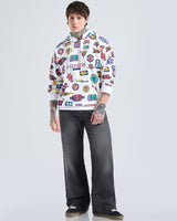 Men's Bright White Heavy Duty 1.0 Official Marvel All Over Printed Oversized Full Sleeves Hoodie