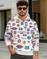 Men's Bright White Heavy Duty 1.0 Official Marvel All Over Printed Oversized Full Sleeves Hoodie