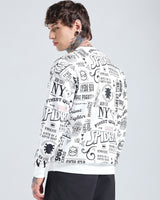 Men's Bright White Heavy Duty 1.0 Official Marvel  All Over Printed Oversized Full Sleeves Sweatshirt