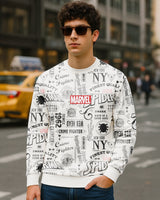 Men's Bright White Heavy Duty 1.0 Official Marvel  All Over Printed Oversized Full Sleeves Sweatshirt