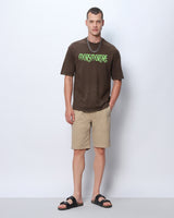 Men's Brown Death Mark Graphic Printed Oversized Acid Wash Tshirt