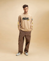 Men's Brown Minion Badge Graphic Printed Oversized Tshirt