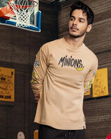 Men's Brown Minion Badge Graphic Printed Oversized Tshirt