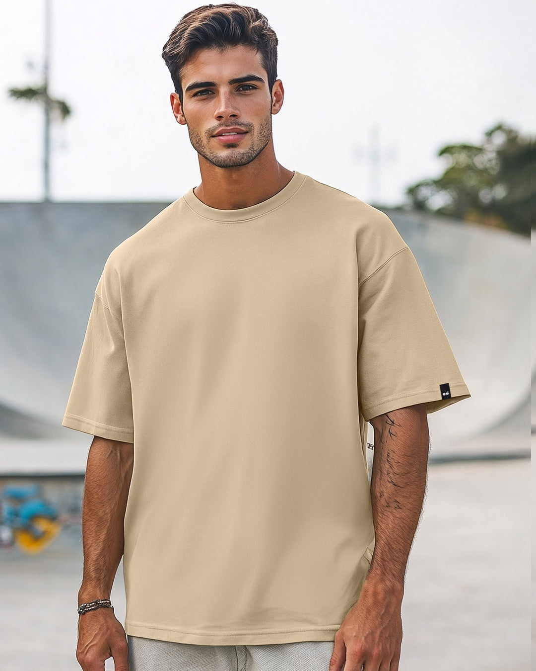 Men's Brown Casual Oversized Fit Solid Half Sleeves Tshirt