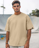 Men's Brown Casual Oversized Fit Solid Half Sleeves Tshirt