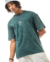 Men's Green Loki Graphic Printed Oversized FIt Acid Wash Tshirt